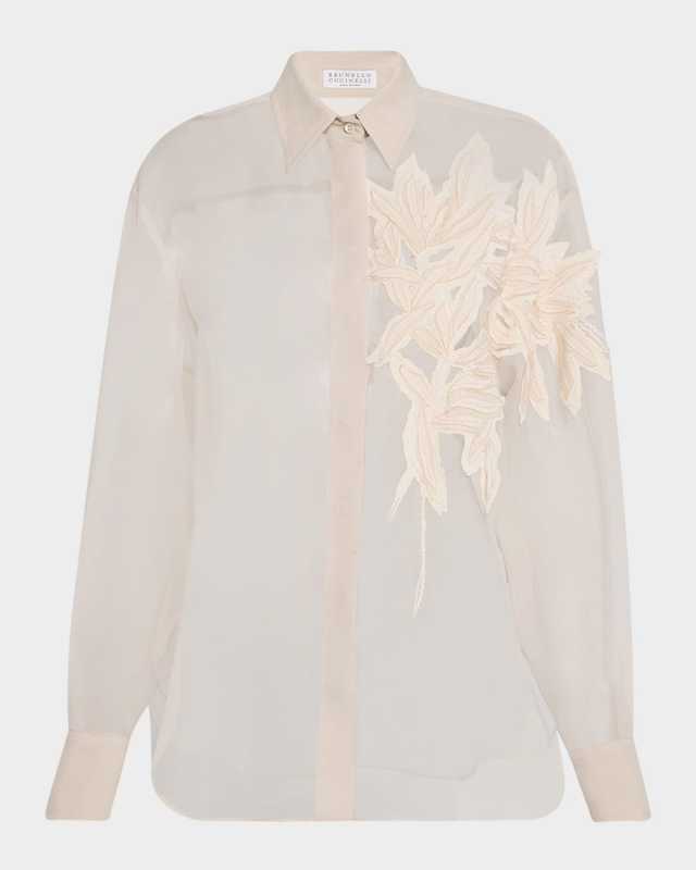 Laser Cut Crispy Silk Chiffon Blous